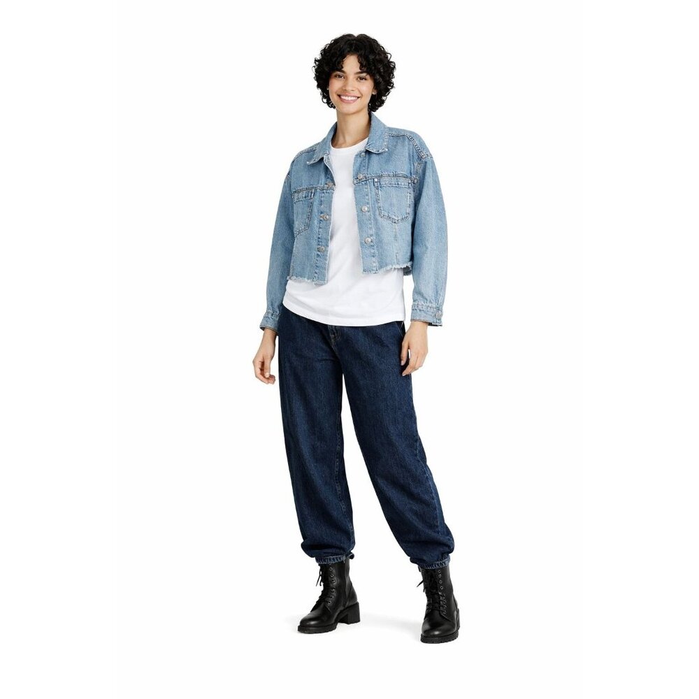 ZARA Medium Light Blue Distressed Cropped Denim Jacket